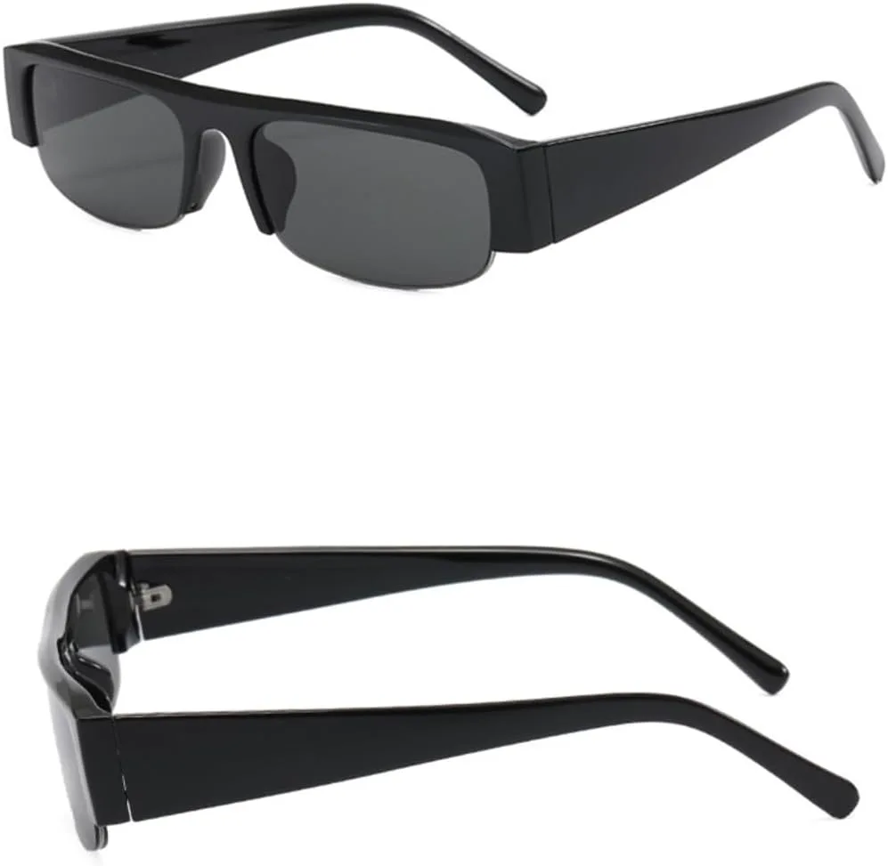 

Винтажные маленькие прямоугольные солнцезащитные очки для женщин, защита от УФ-излучения UV400, модные очки для мужчин в полуободковой оправе TVTBBVV, Black Grey