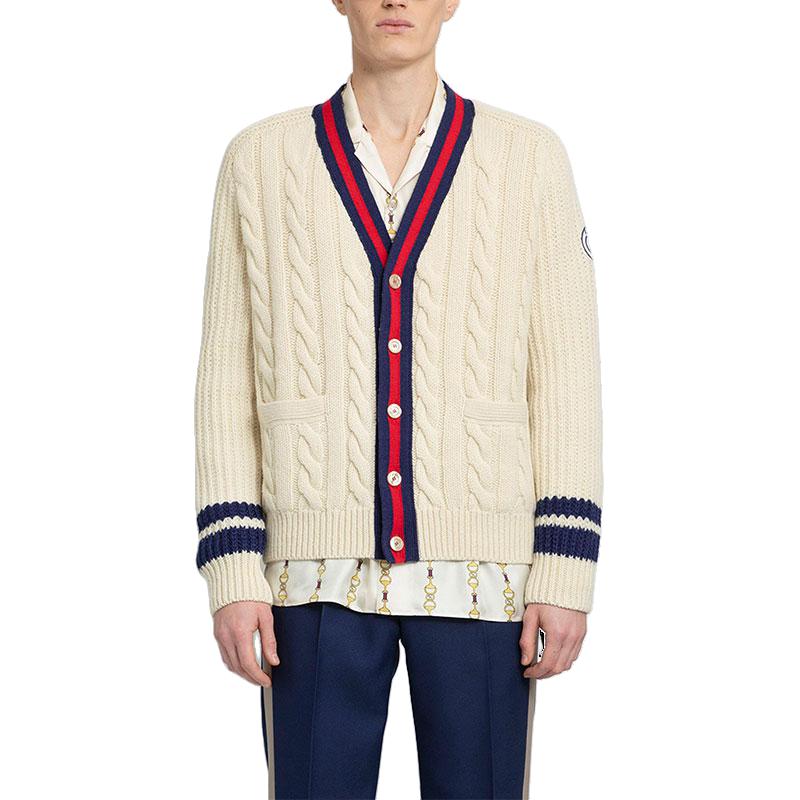 Кардиган с v-образным вырезом и ажурным узором GUCCI, экрю — фото 3