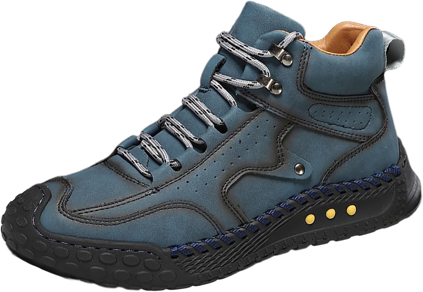 

Мужские модные кожаные ботинки-чукка с ручной прошивкой и шнуровкой, удобные повседневные Nxnbhsl, синий