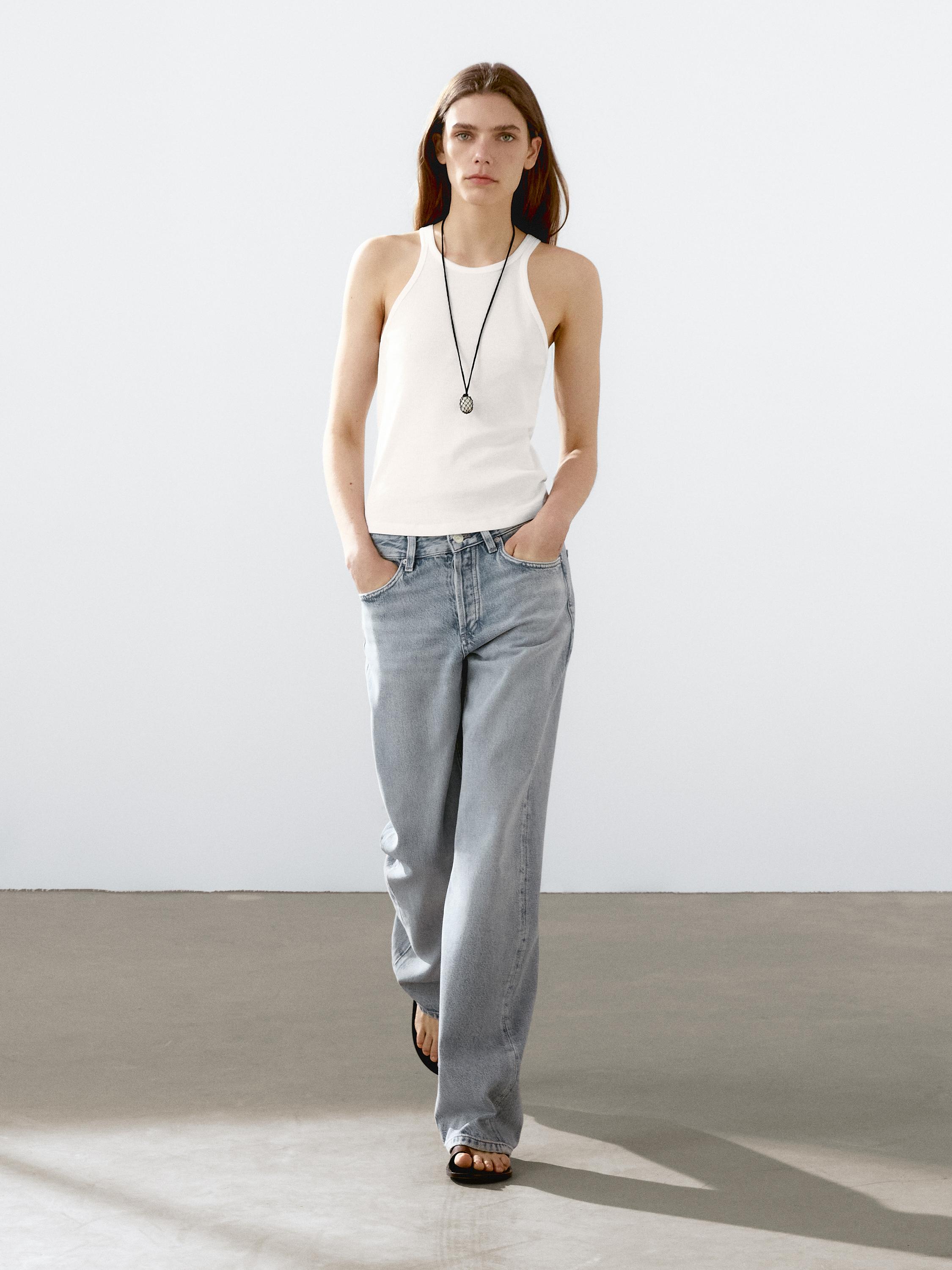 

Топ из 100% хлопка с завязками на шее Massimo Dutti, кремовый