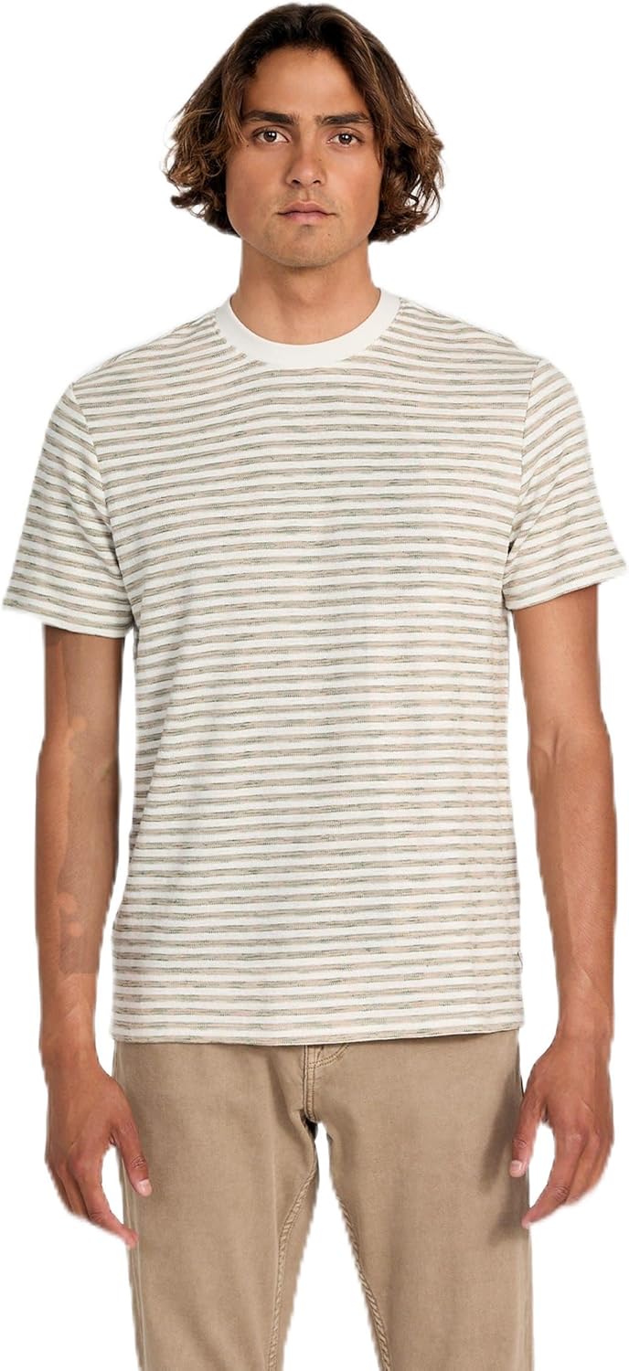 

GUESS Мужская короткая футболка Baxter в полоску, Beige Blanco Multi, Белый, GUESS Мужская короткая футболка Baxter в полоску, Beige Blanco Multi