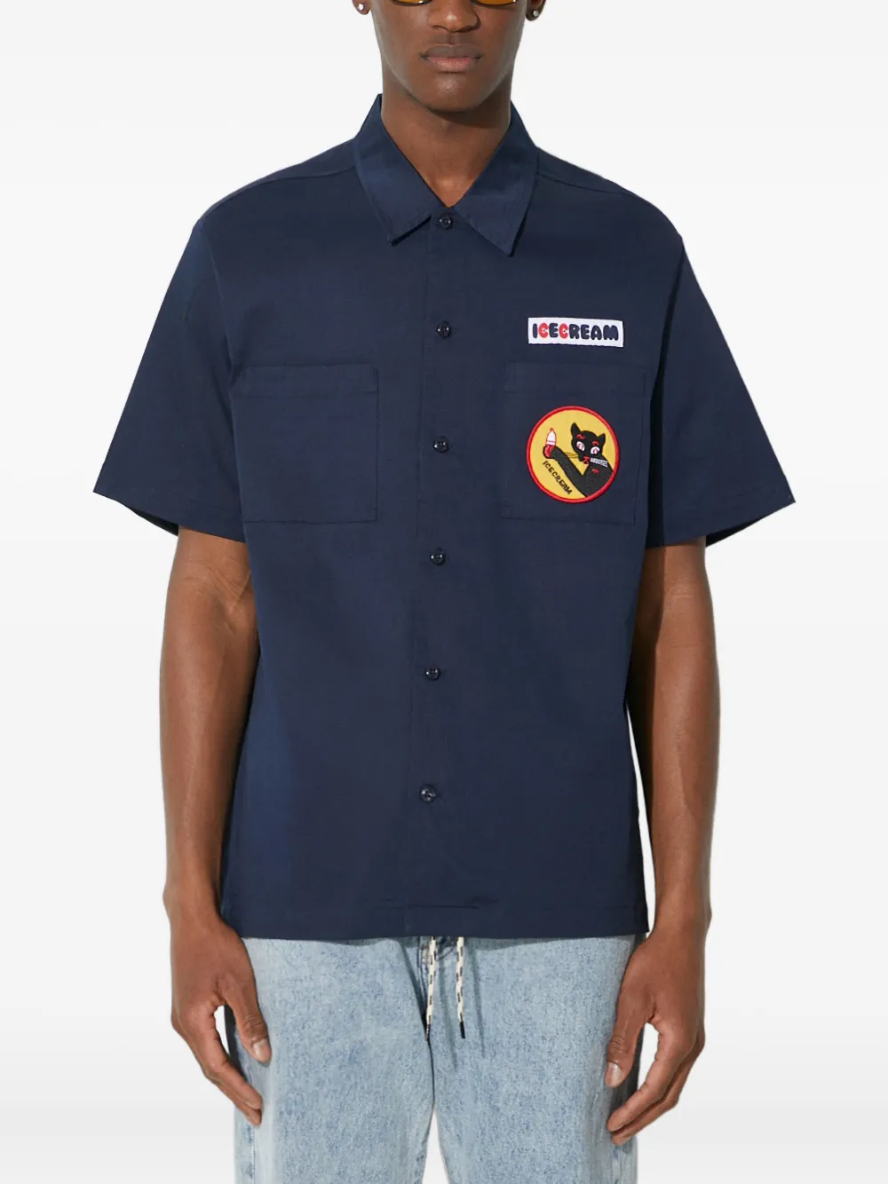 

Рубашка официантки с воротником-стойкой ICECREAM, синий