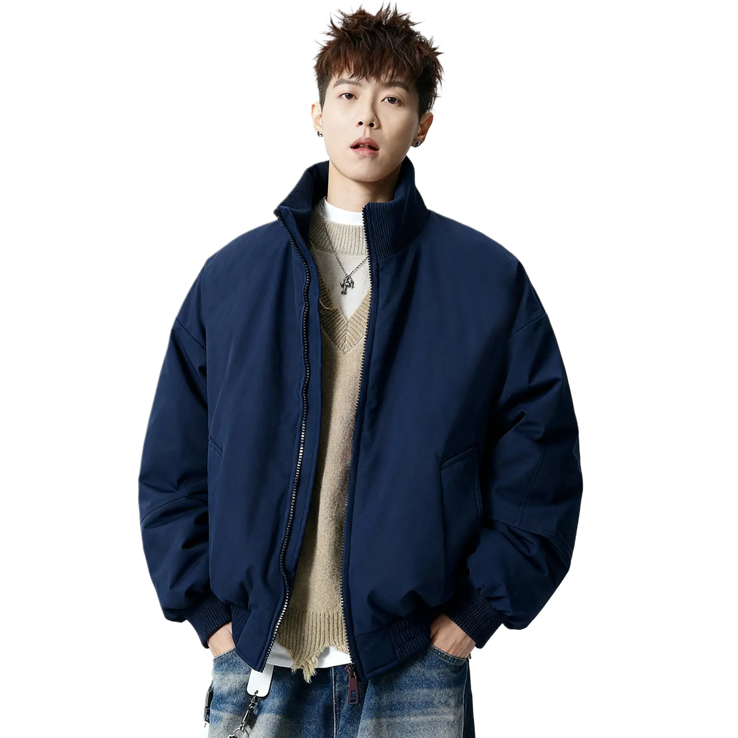 

Куртка Unisex Stand Collar Fleece lined X1617, темно-синий fleece-lined jacket