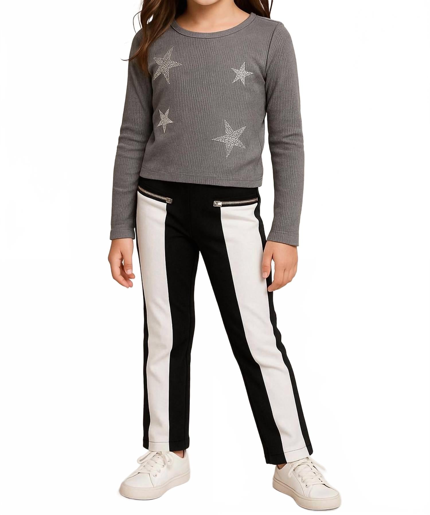 

Брюки прямого кроя для девочек, черно-белые Mia, черный/белый