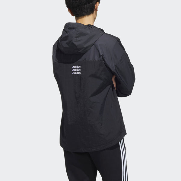 Куртка adidas Large Logo Contrast Color Stitching Athleisure Casual Sports Hooded Jacket Black, черный — фото 3