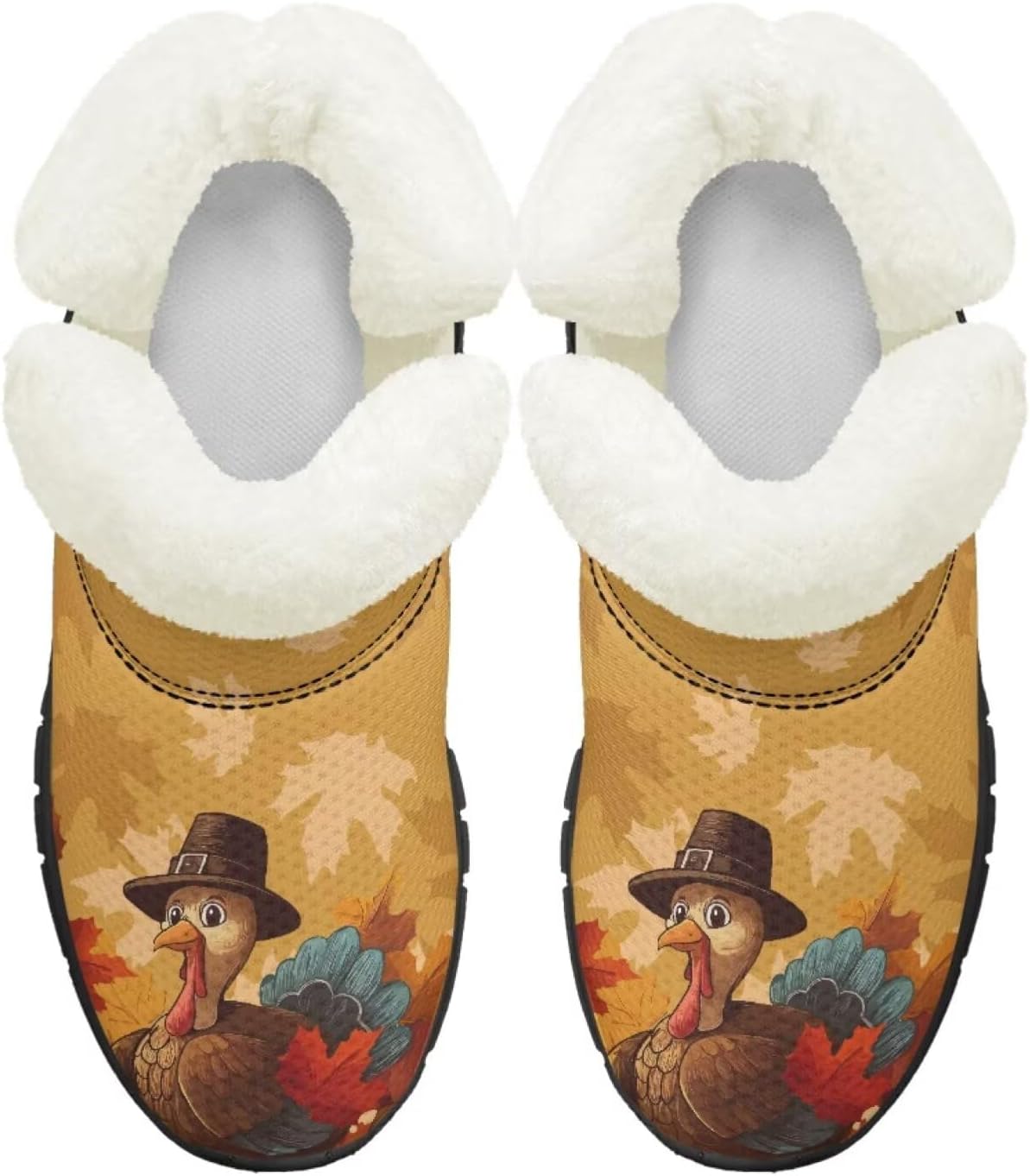 

Детские ботинки для девочек на зиму с меховой подкладкой, противоскользящие зимние ботинки для прогулок и бега, слипоны Pointodoor, Thanksgiving Turkey