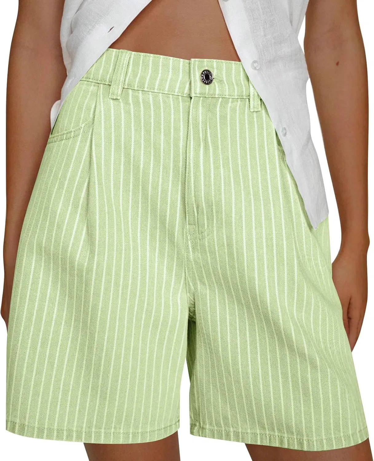 Джинсы свободные Women Wide Leg Striped Denim Pants, светло-зеленые