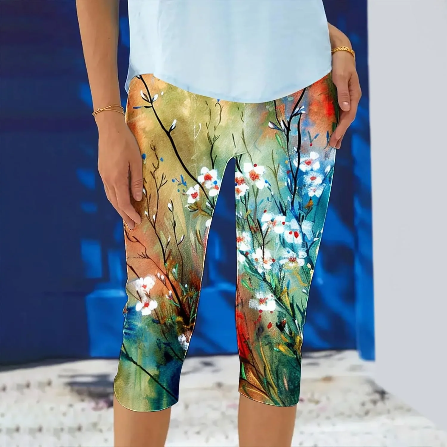 Женские капри-леггинсы летние легкие йога-штаны stretchy colorful high waisted — фото 3
