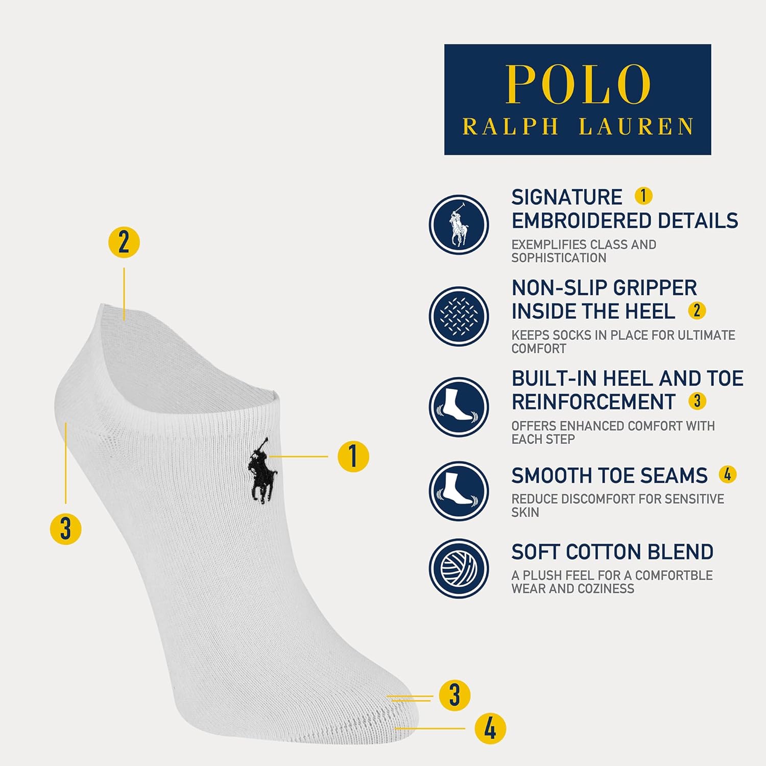 Женские спортивные носки POLO RALPH LAUREN из хлопка - упаковка из 6 пар - дышащая сетка и спортивная амортизация, Black Assorted — фото 2
