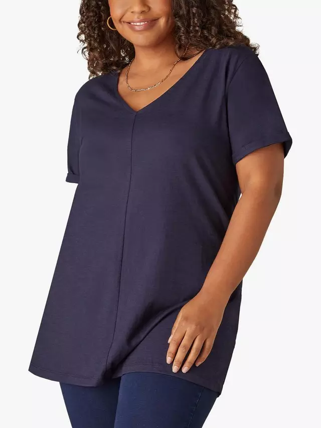 

Футболка Live Unlimited Curve Cotton Slub V-Neck Longline, темно-синий