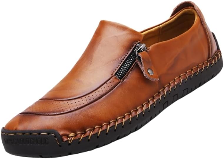 

Мужские лоферы большого размера с отстрочкой по краю, мягкой резиновой подошвой, удобные для деловой и модной одежды, подходят для ежедневных прогулок и вождения Hoalox, светло-коричневый