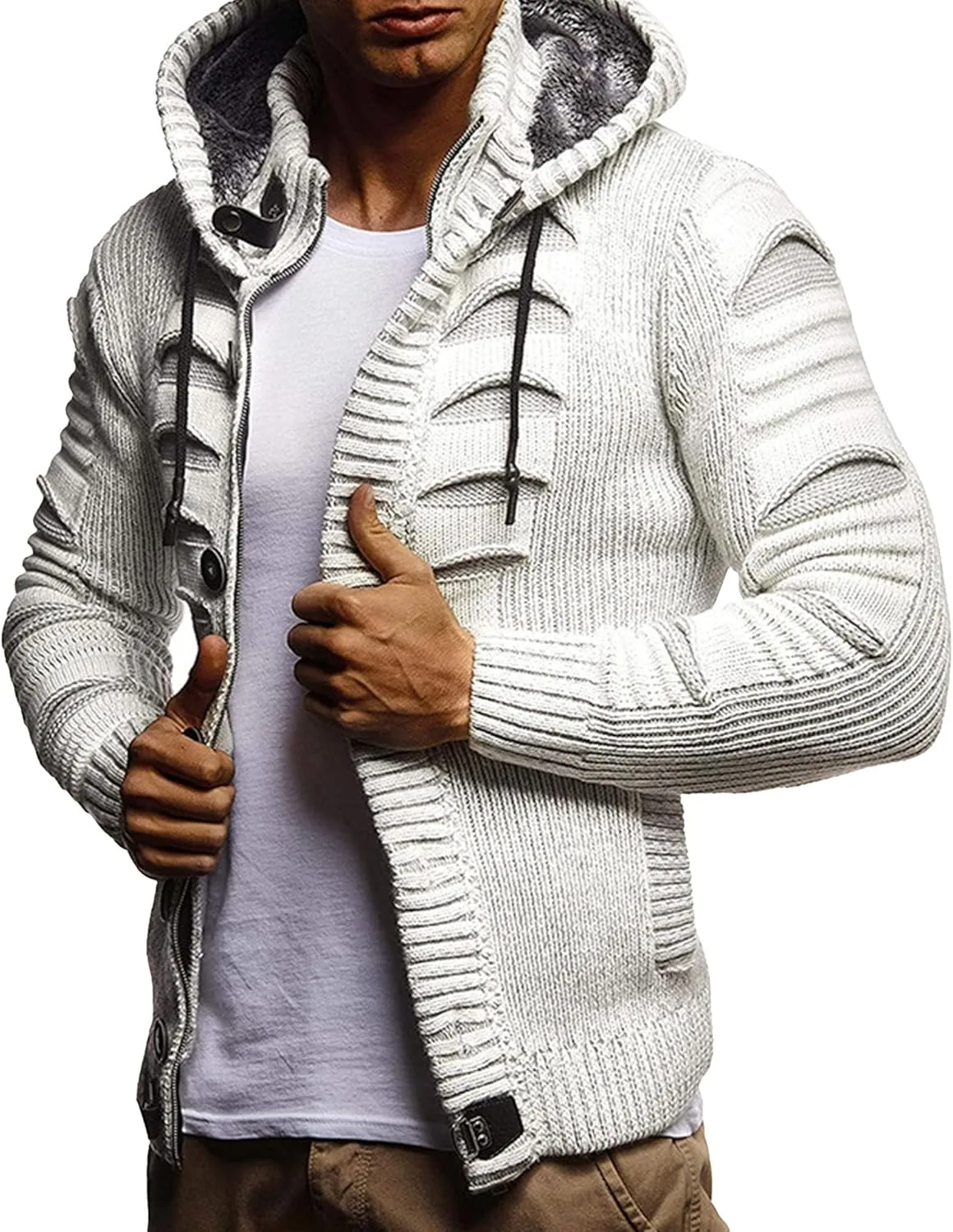 Мужской кардиган с капюшоном и воротником-шалью, slim fit