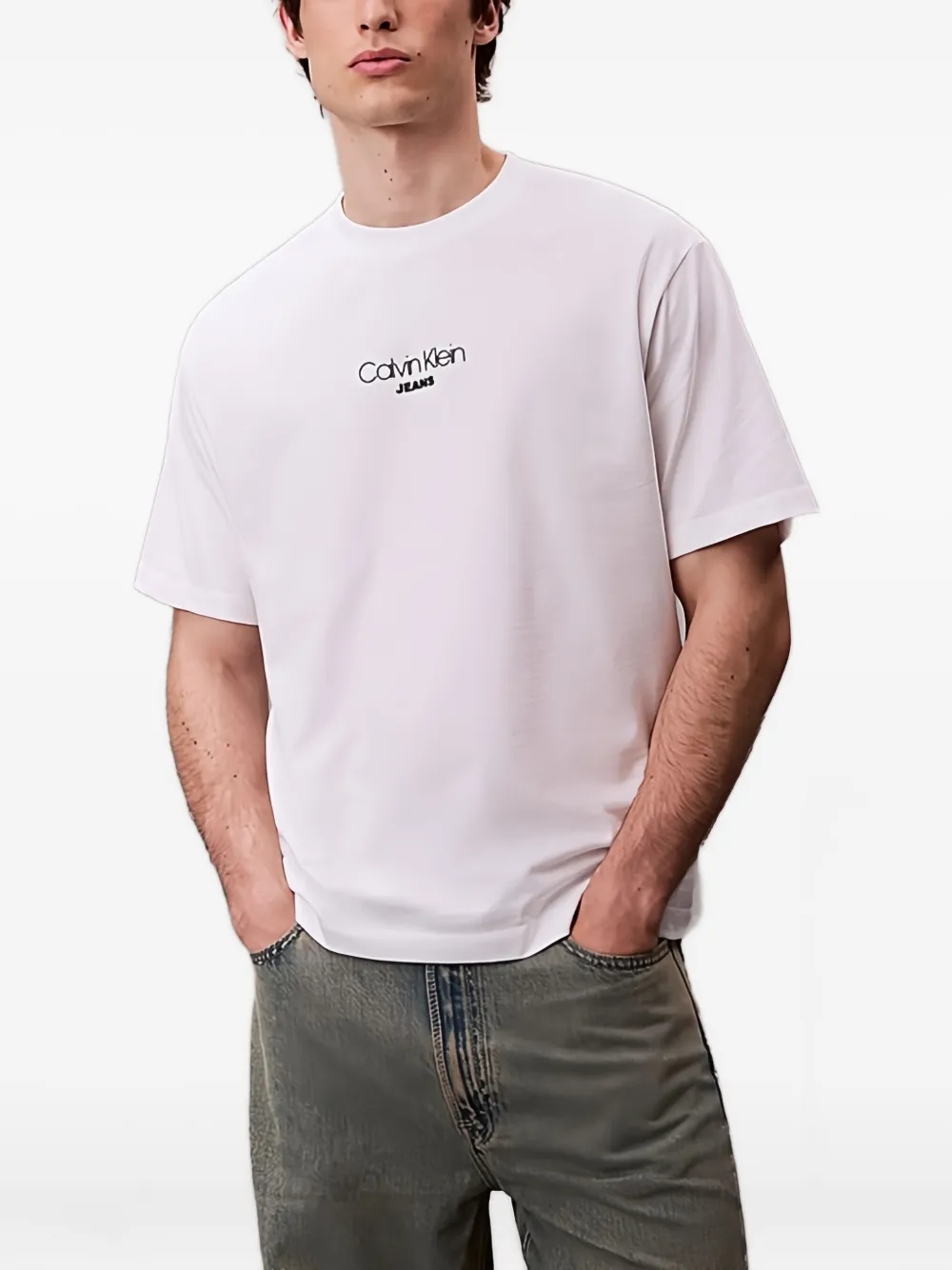 

Хлопковая футболка с вышитым логотипом Calvin Klein, белый