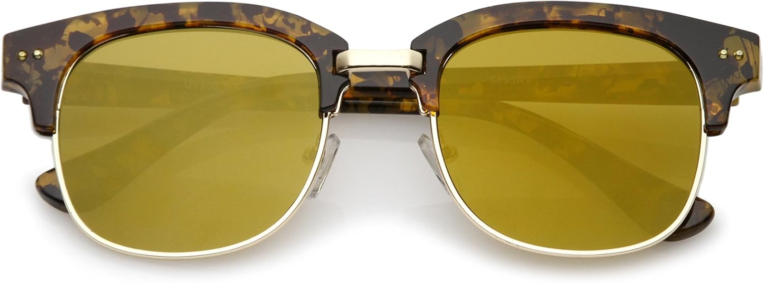 

zeroUV - Современные солнцезащитные очки в полуободковой оправе с мраморным принтом, цветными зеркальными плоскими линзами и роговой оправой, 51 мм, Brown Gold / Brown Mirror