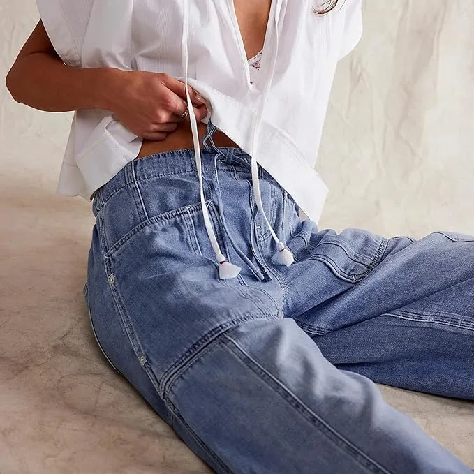 Женские джинсы Low Rise Baggy Boyfriend Straight Wide Leg Casual Loose Fashion с нашивными карманами — фото 4