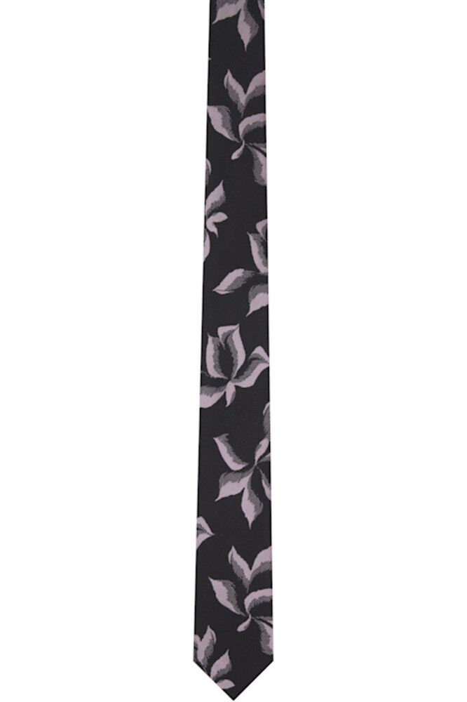 

Черный узкий шелковый галстук с принтом «Suminagashi Petals» Dries Van Noten