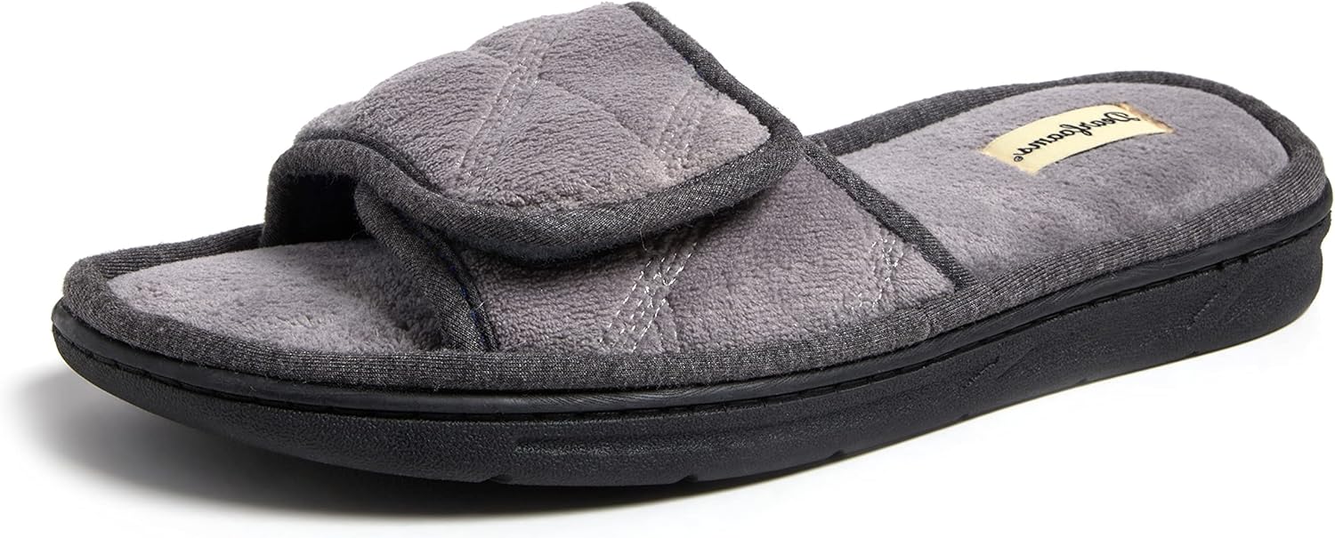 

Мужские шлепанцы Dearfoams с регулируемой посадкой для дома и улицы, с эффектом памяти, можно стирать в машине, летние, серый