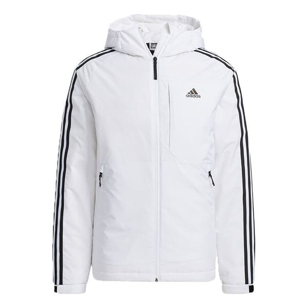 

Пуховик Men's adidas 3St Down Jkt Stripe Outdoor Sports Hooded With Down Feather White Jacket, белый