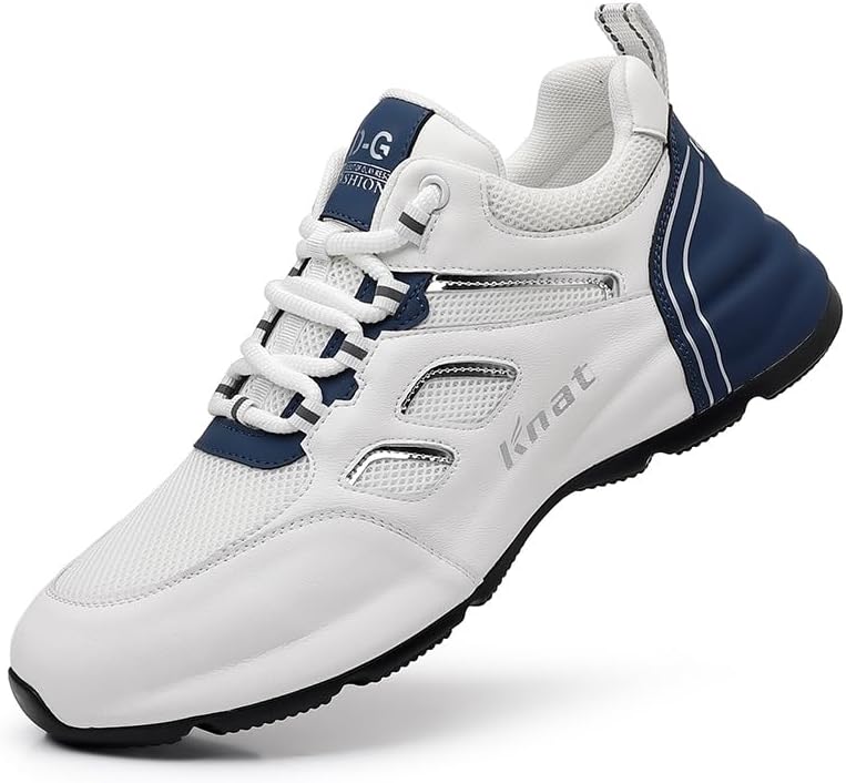 

Мужские модные кожаные кроссовки светлой роскоши с закрытой подошвой, повседневные спортивные кроссовки с толстой подошвой для увеличения роста Lhyxu, белый/синий