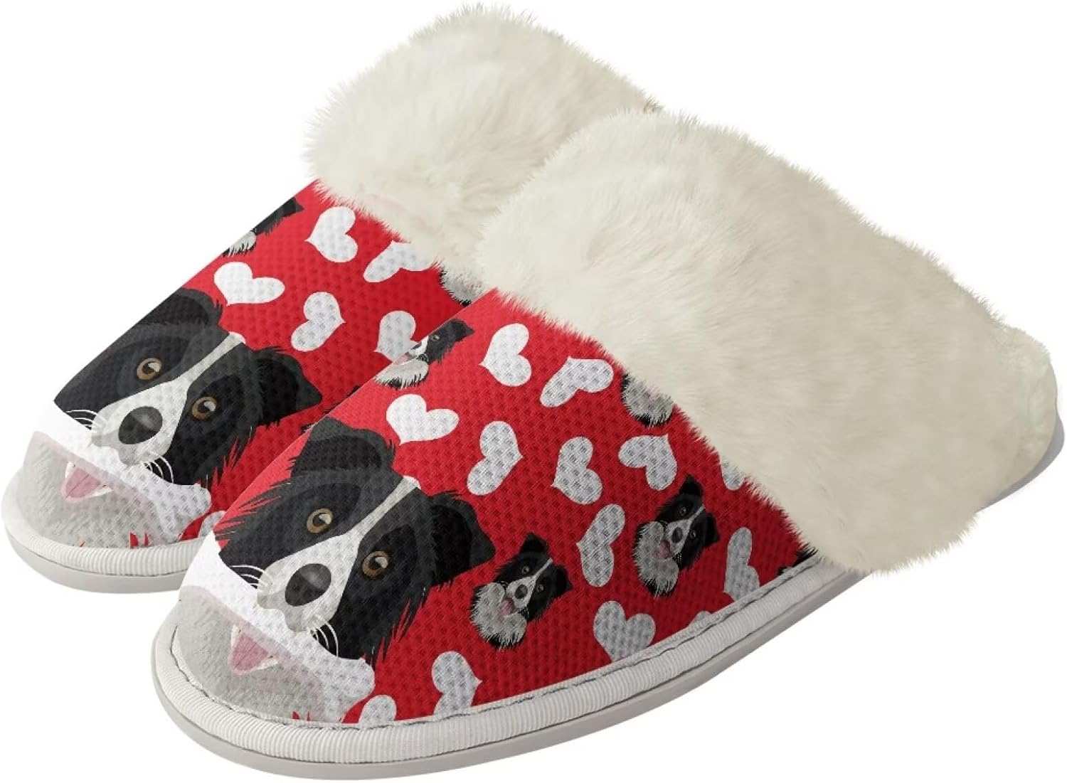 

Домашние тапочки Watdotory для женщин и мужчин, зимние, с закрытым носком, теплые, на плоской подошве, унисекс, повседневные, дышащие, мягкие плюшевые, для ванной и дома, Dog Heart