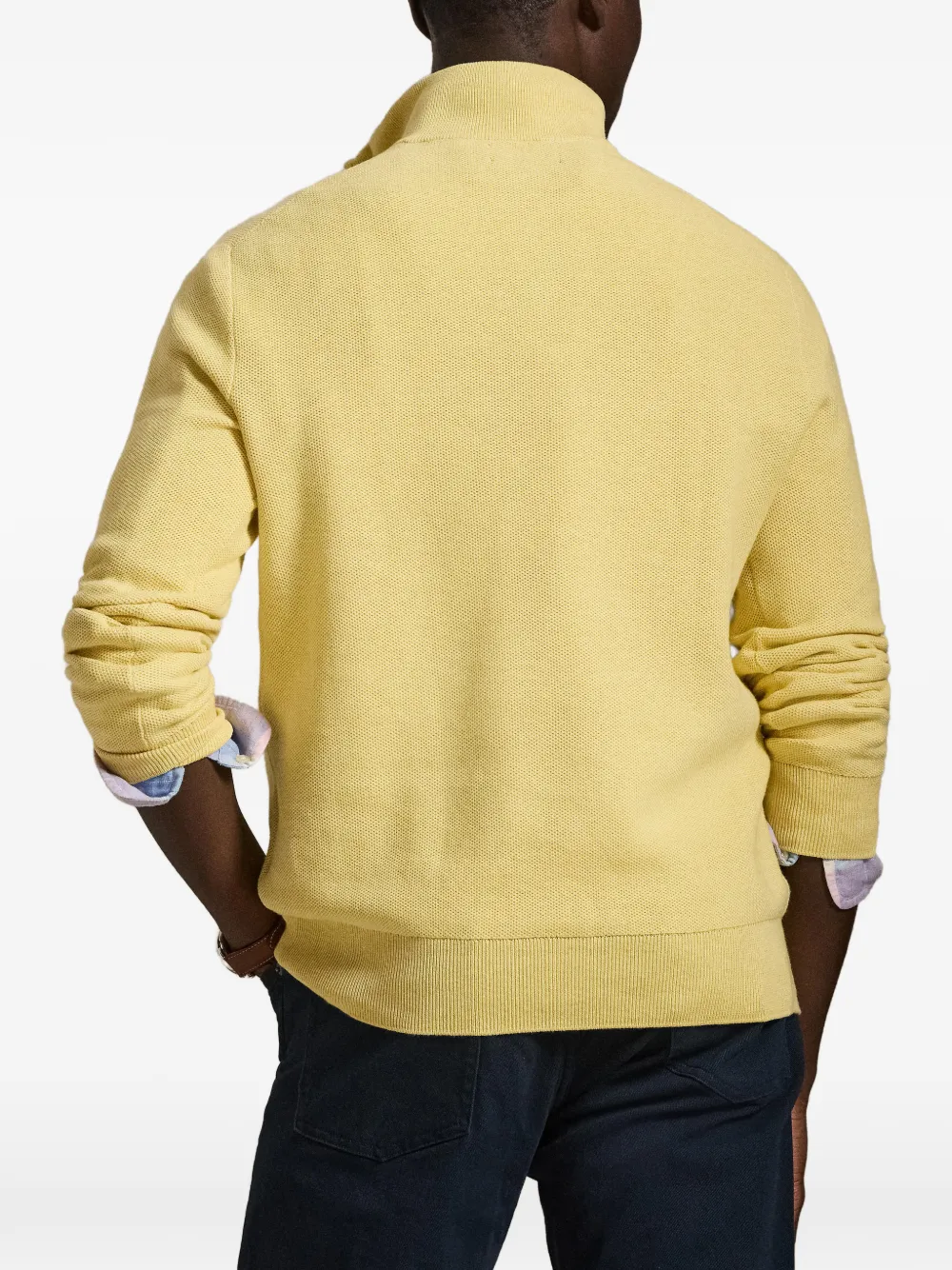 Свитер из сетчатой вязки с короткой молнией Polo Ralph Lauren, желтый — фото 4