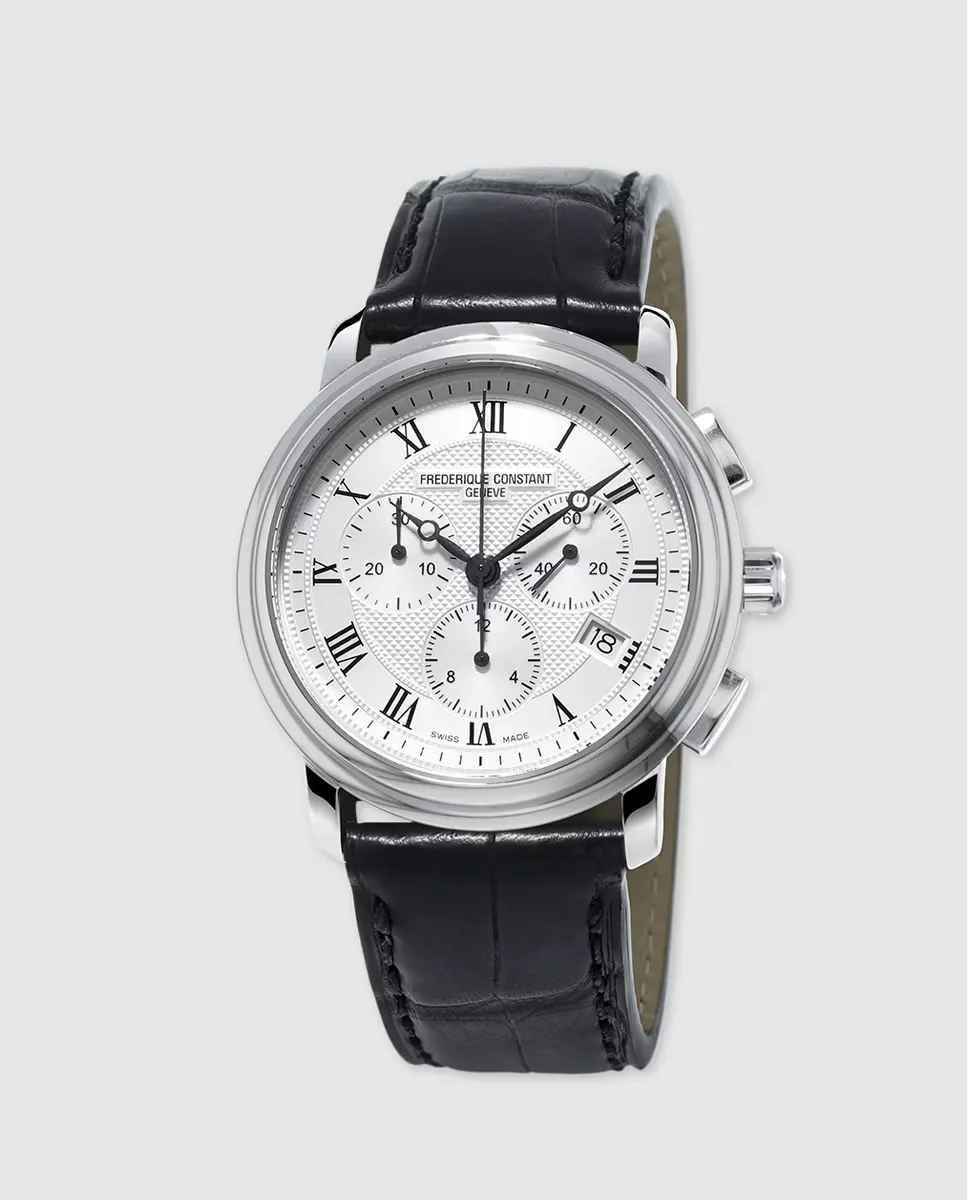 

Frederique Constant Мужские часы с хронографом черные кожаные мужские часы, черный