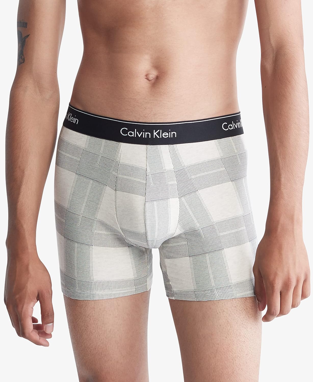 Мужские трусы-боксеры Calvin Klein Modern Cotton Stretch Holiday, Textured Plaid Oatmeal Heather — фото 3