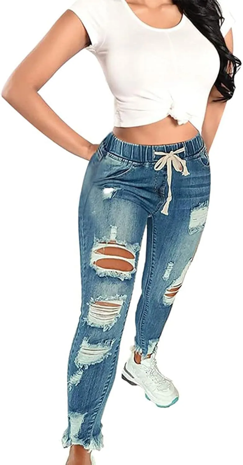 Женские джинсы скинни distressed, рваные, с завышенной талией и эффектом подтяжки — фото 3
