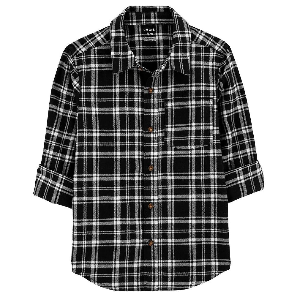 

Рубашка на пуговицах в клетку Carter's для мальчиков 4–14 лет, цвет Black Plaid