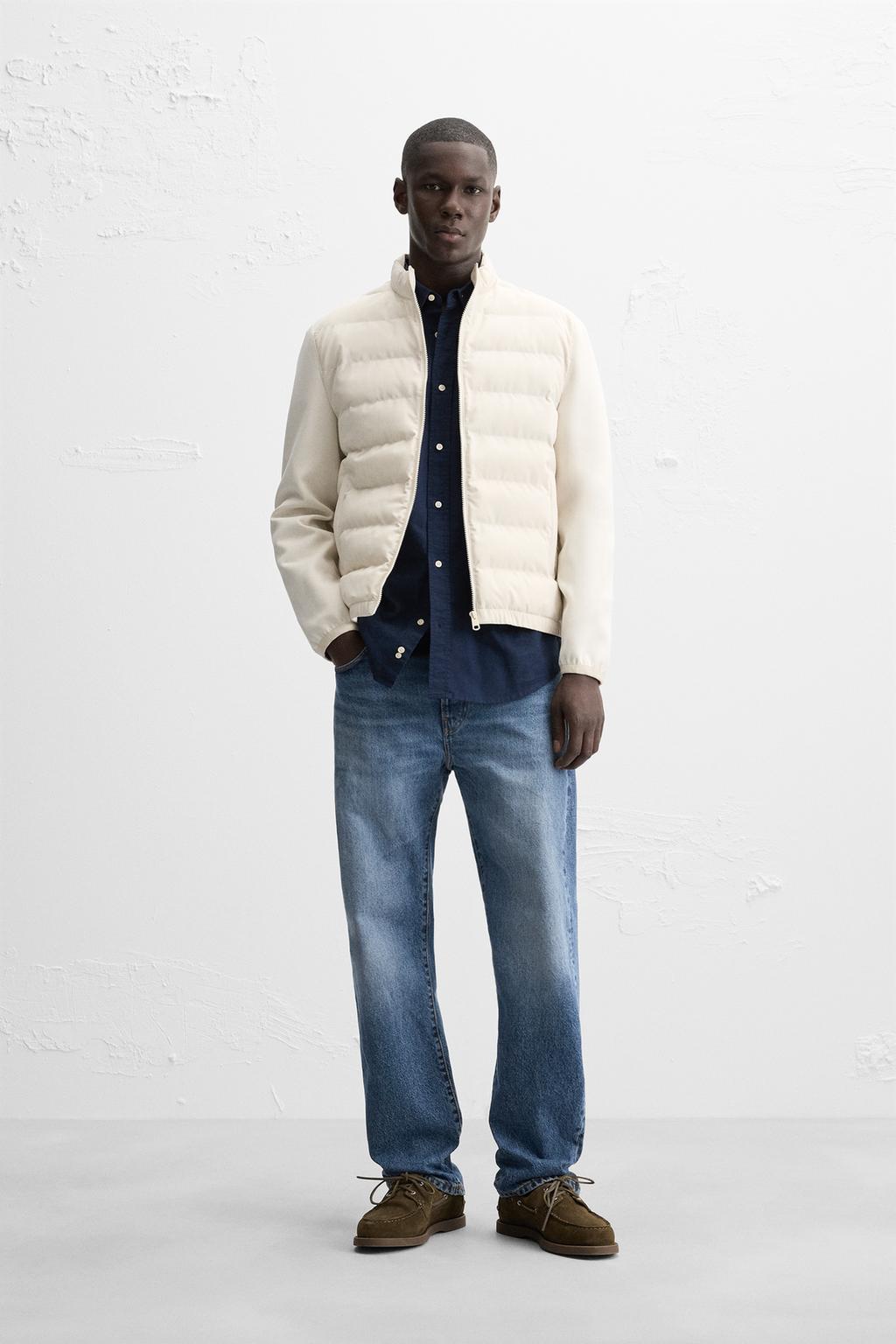 

Комбинированная стеганая куртка ZARA, экрю
