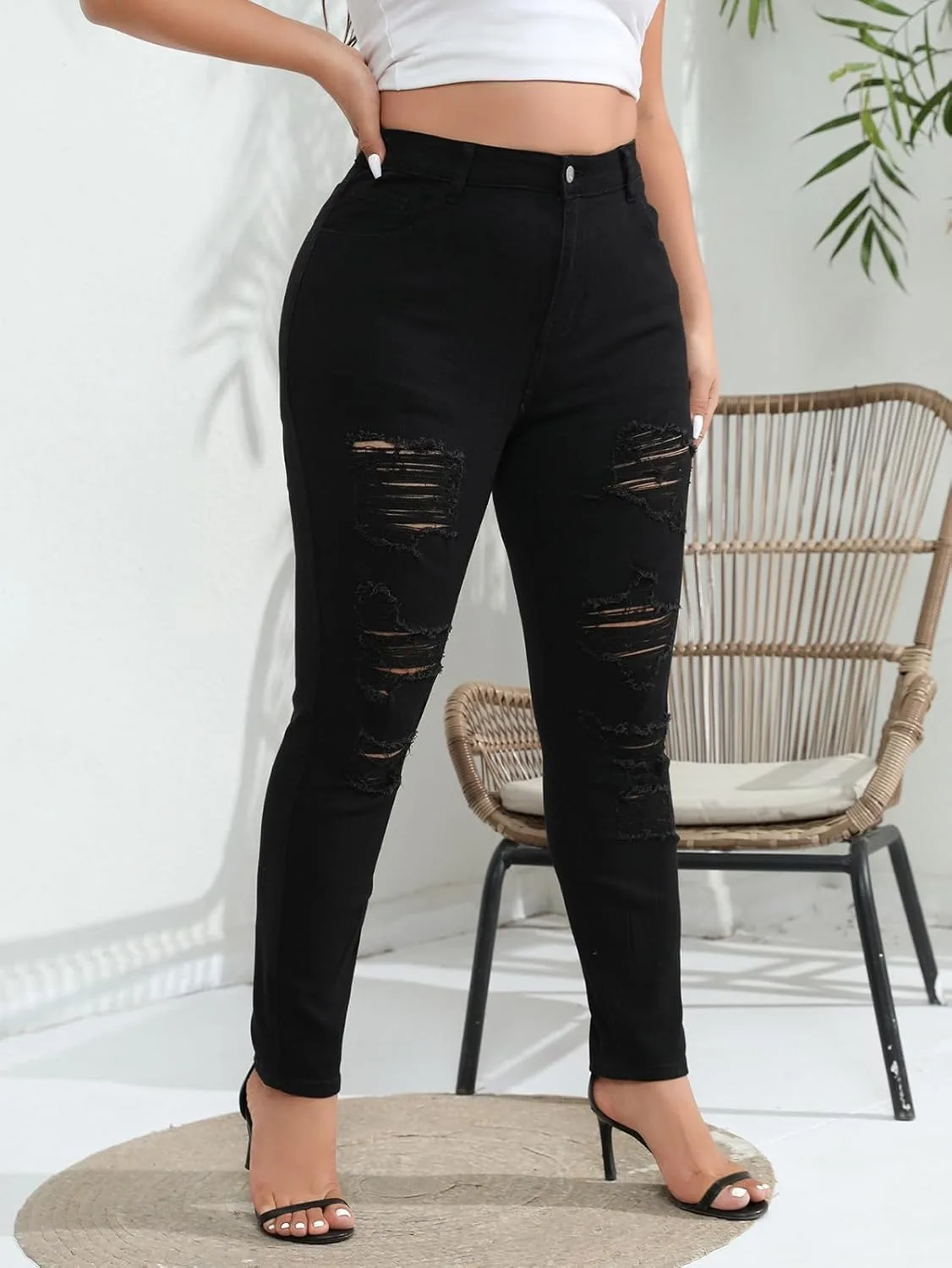 Женские джинсы Plus Size Curvy Skinny с эффектом стройности — высокие, облегающие, с прорезями — фото 2