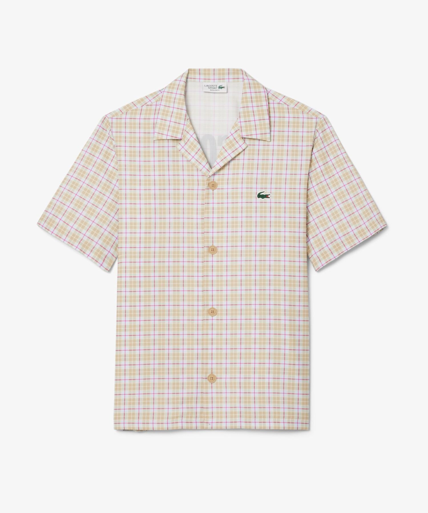 Рубашка для гольфа Lacoste в клетку с открытым воротником Lacoste, beige — фото 2