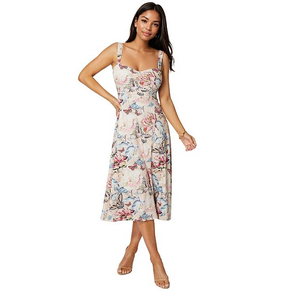 

Женское платье миди с силуэтом sweetheart и расклешенной юбкой Bebe, Pink Multi