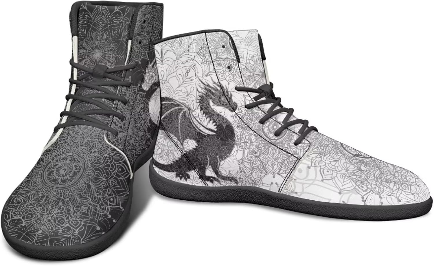 

Высокие кроссовки с драконовым узором, черно-белые, мандала, из ПУ, повседневные спортивные обувь для зала, заземленные для мужчин Watdotory