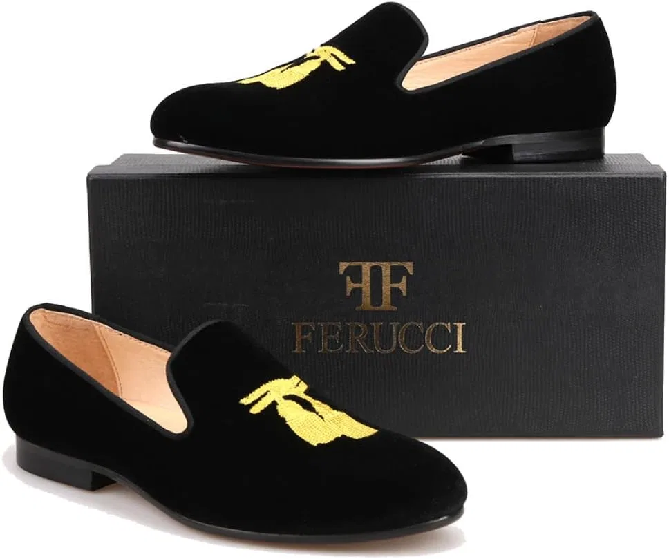 Лоферы с кисточками Black Velvet Gold Embroidered Tassel, черный FERUCCI — фото 2