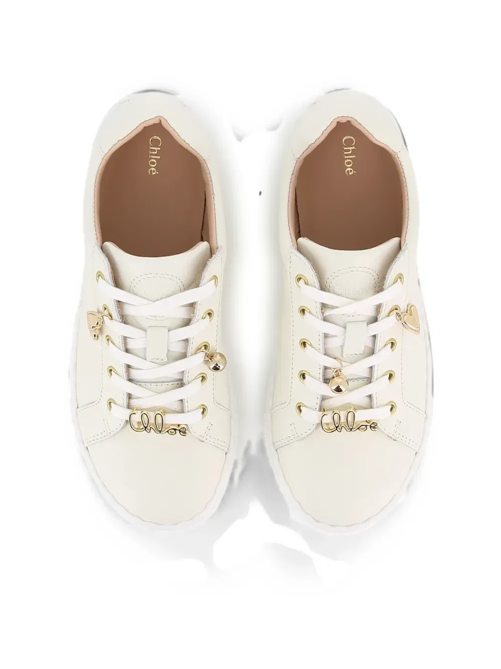 Кожаные кроссовки с фестончатым краем Chloé Kids, бежевый — фото 4