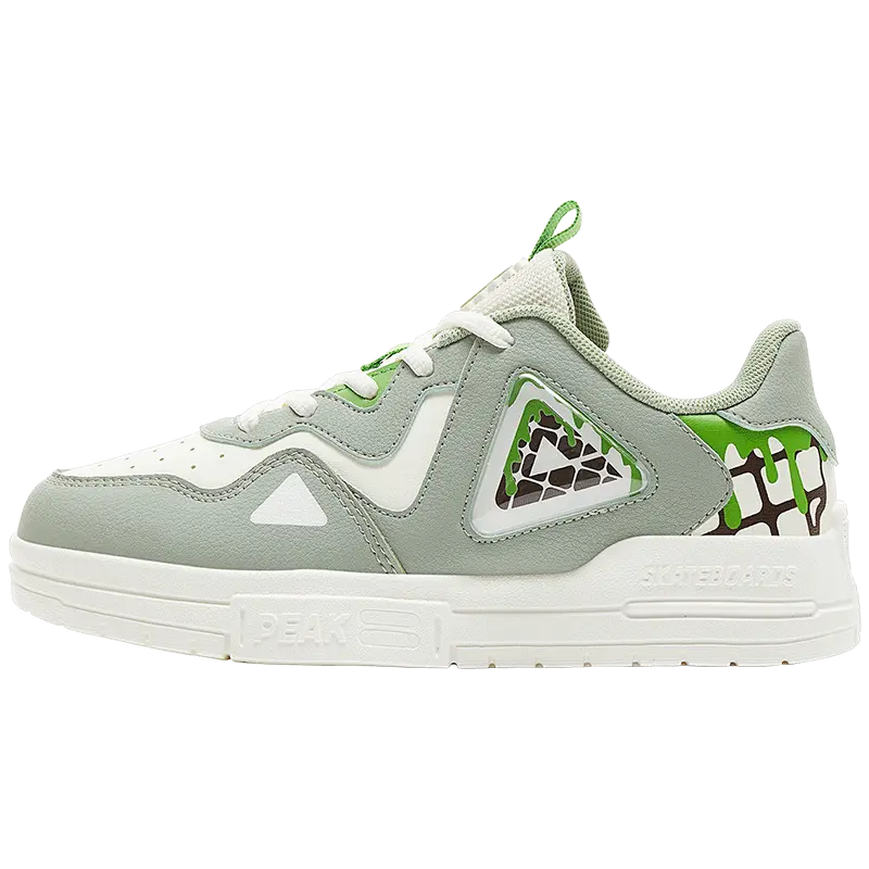 

Износостойкие, легкие, амортизирующие, дышащие, нескользящие, низкие детские и подростковые кроссовки для скейтбординга PEAK, экрю/зеленый