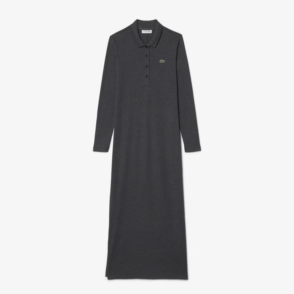 Платье Lacoste приталенное длинное-поло, серое