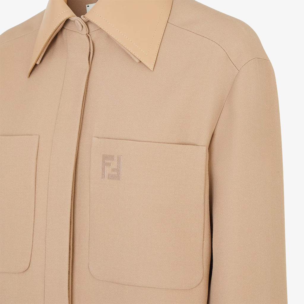 Футболка с воротником и поясом FENDI, бежевая — фото 4