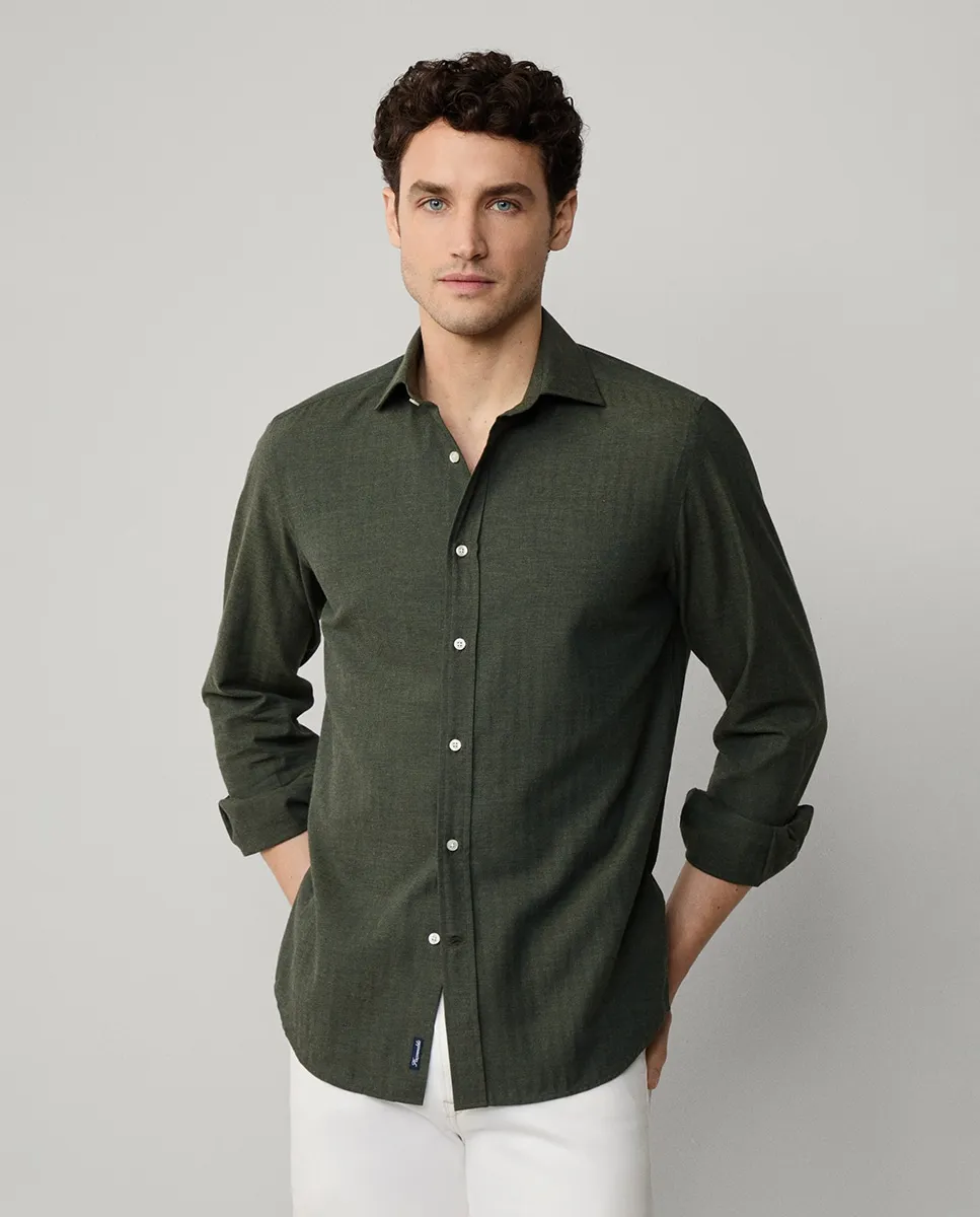 

Мужская фланелевая рубашка из хлопка с прямым кроем и узором «елочка» Façonnable, хаки