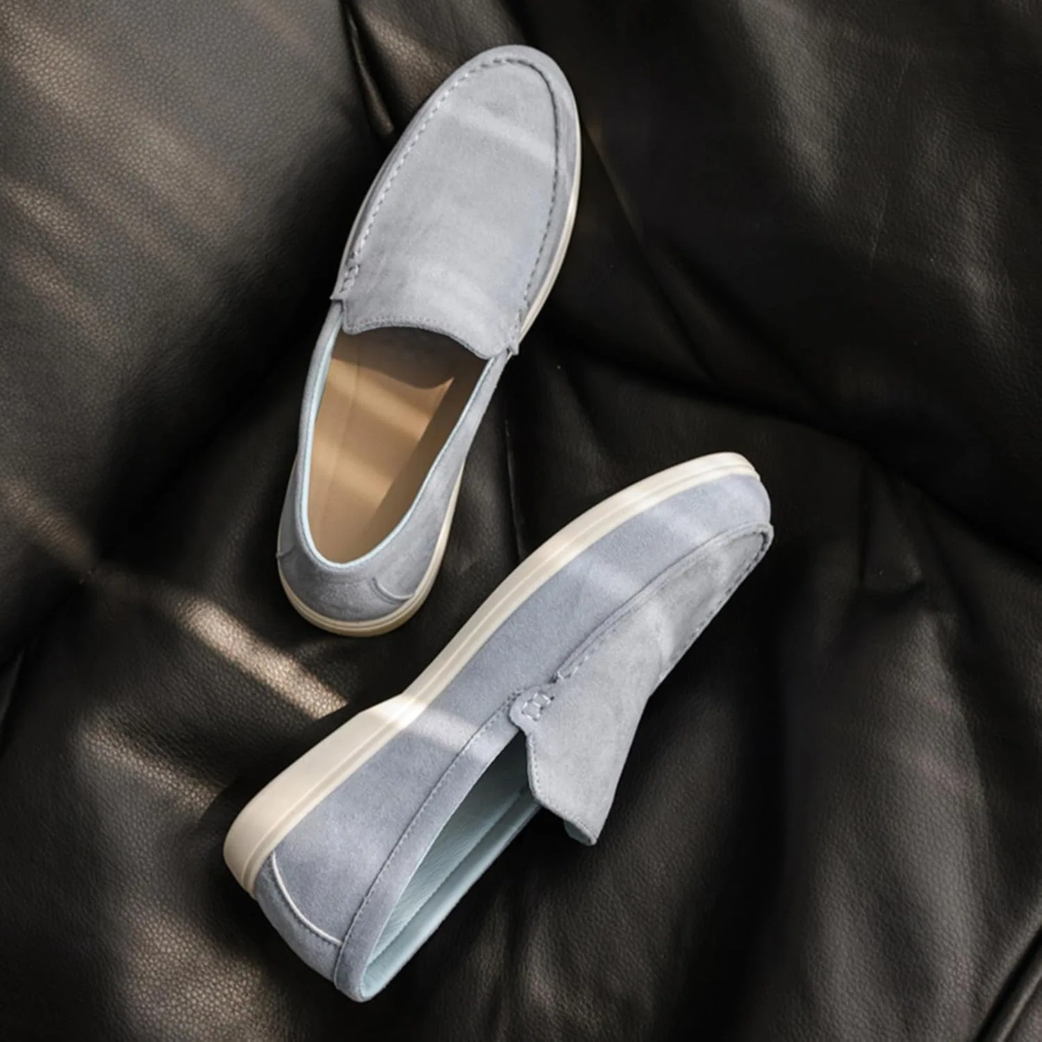 Лоферы мужские из замши, легкие, Slip on Loafers, синий — фото 3