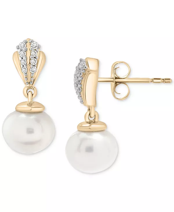 

Серьги-Подвески из 10-каратного золота с культивированным пресноводным жемчугом (6 мм) и бриллиантами (1/20 карата) Macy'S, yellow