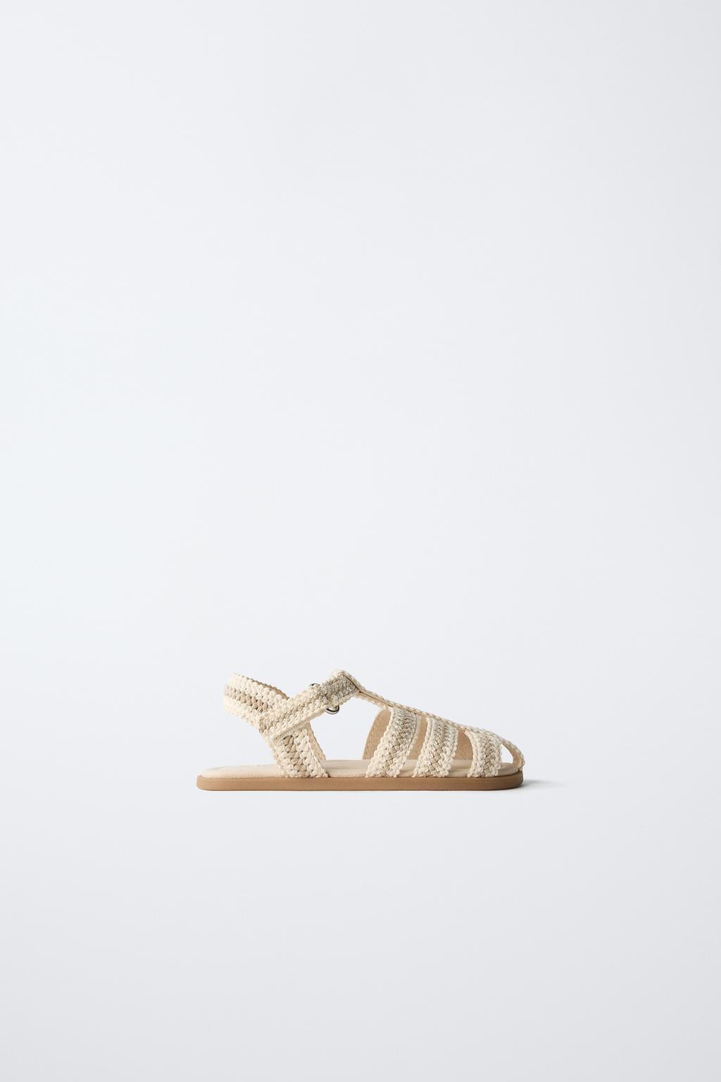 

Хлопок сандалии ремешками клетка ZARA, цвет Ecru White
