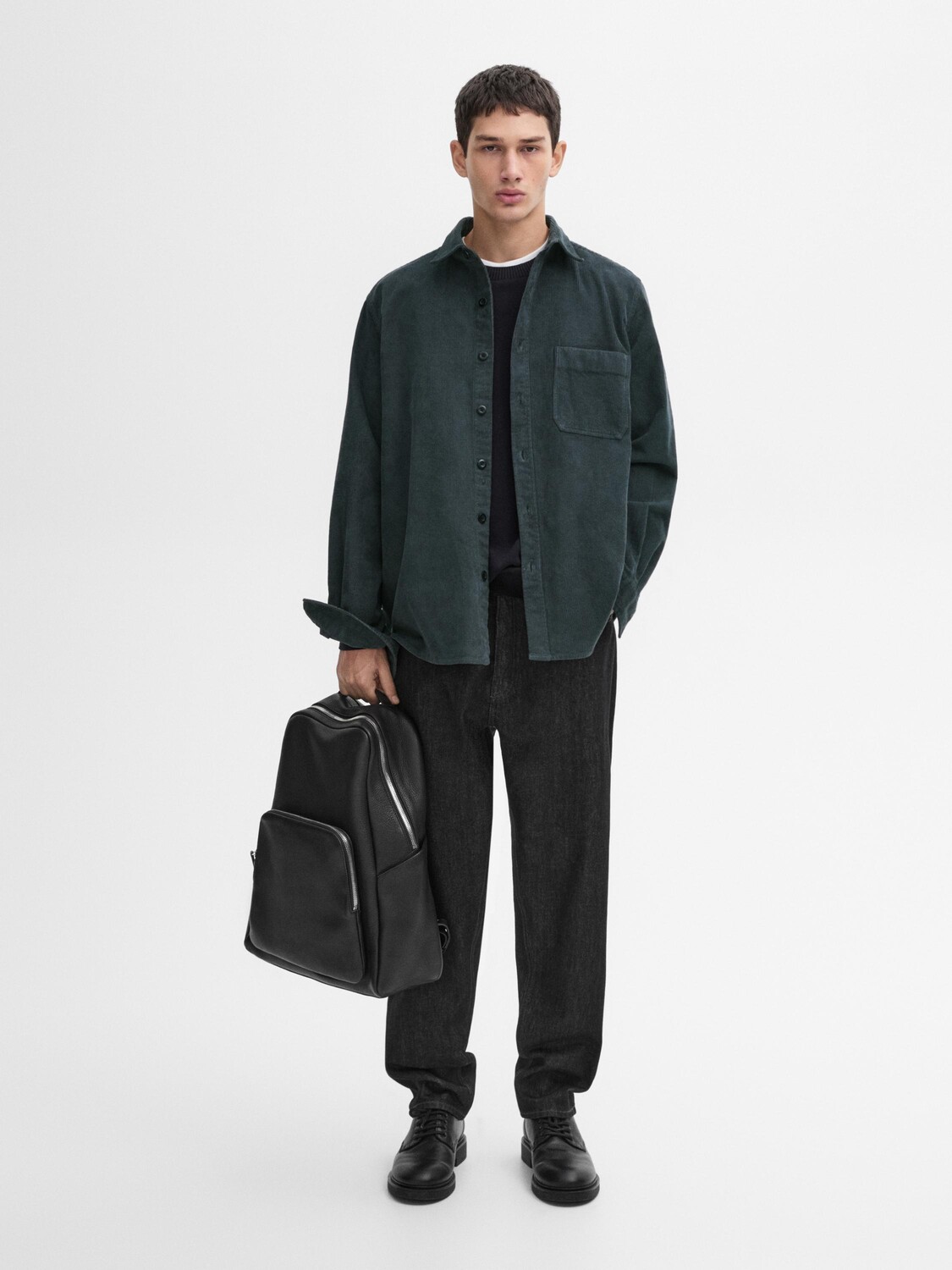 

Верхняя рубашка из 100% хлопкового вельвета Massimo Dutti, серый