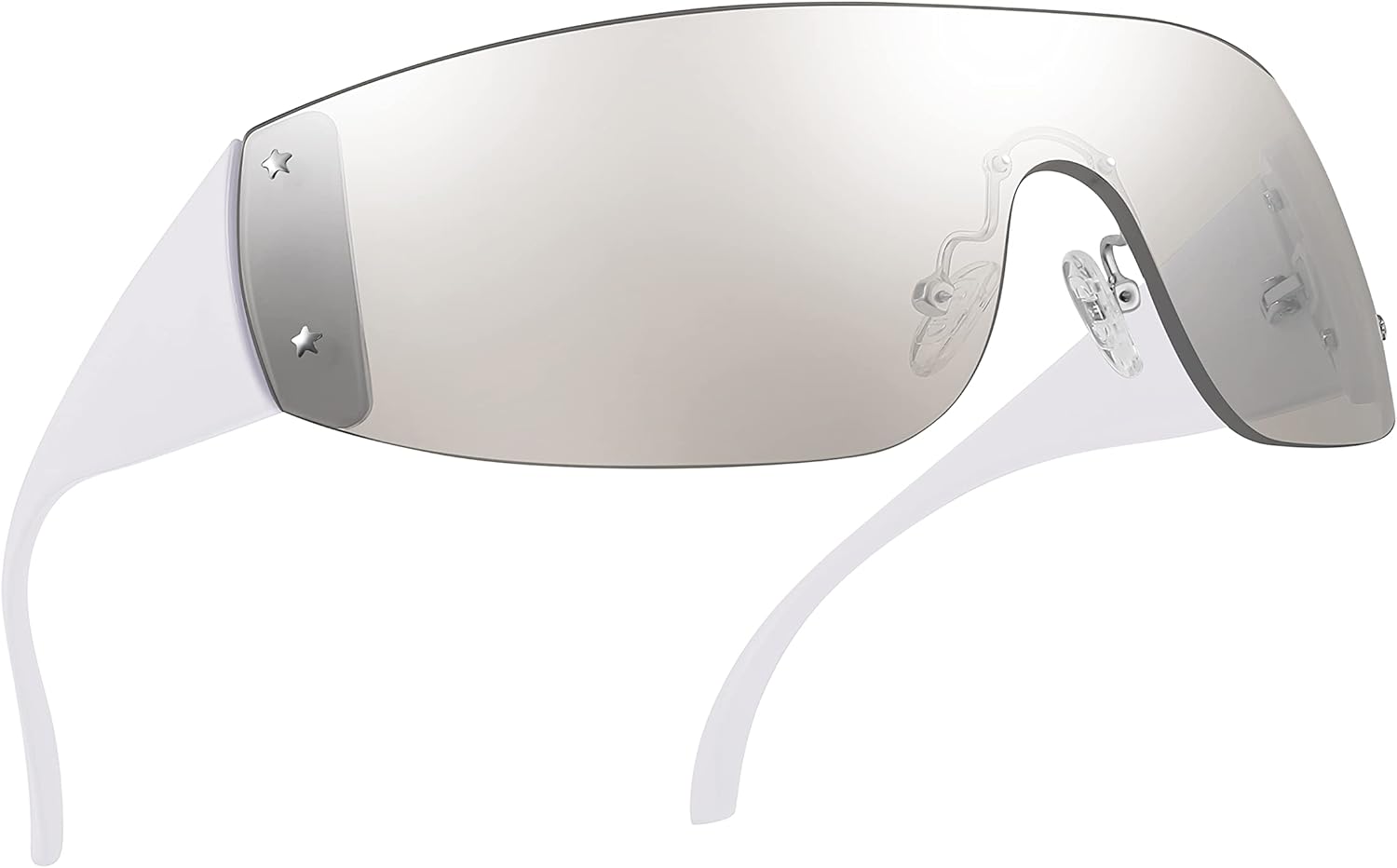 

Солнцезащитные очки FEISEDY без оправы, обтекаемой формы, в стиле Y2K, для женщин и мужчин, модные, увеличенного размера, без оправы, артикул B4119, White/Gradient Silver