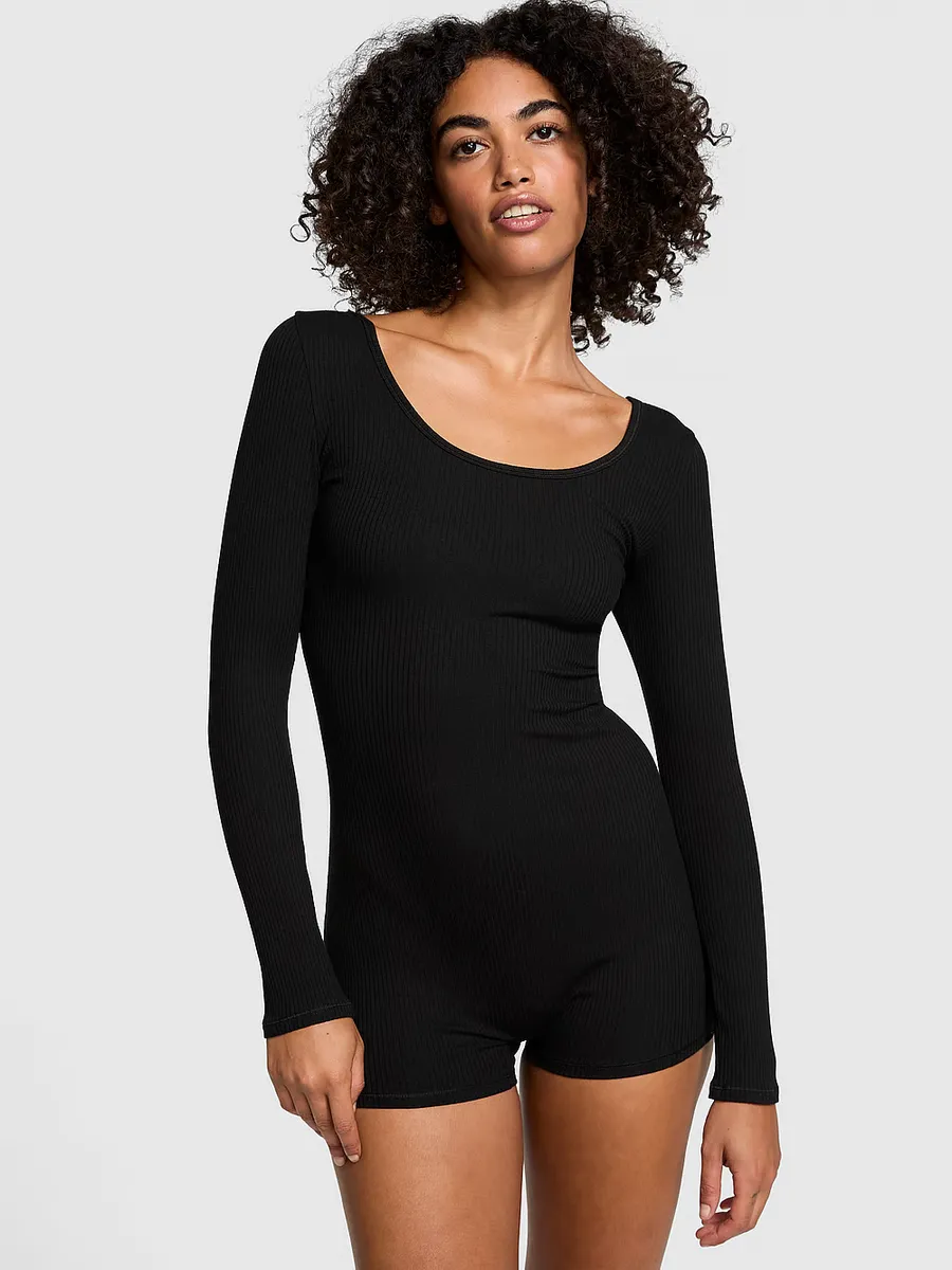 

Базовый хлопковый комбинезон в рубчик с длинными рукавами Pink, черный