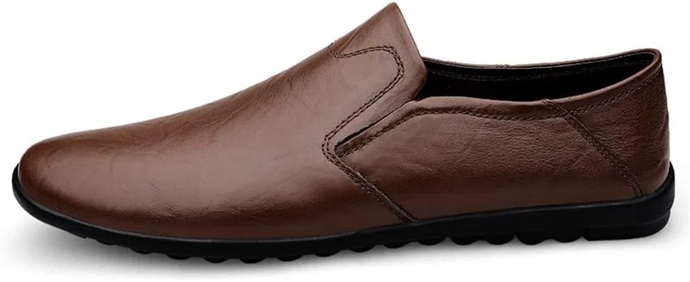 Лоферы кожаные Mens Loafers Moccasins Shoes, Красный/Коричневый SayfuR — фото 3
