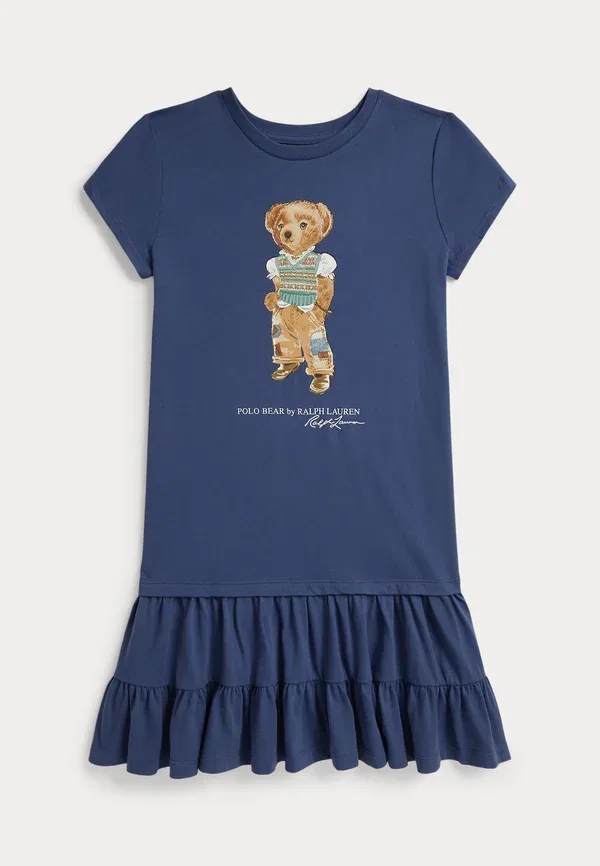 Платье Polo bear tiered cotton jersey dress 7 14y day dress Polo Ralph Lauren, старый королевский синий