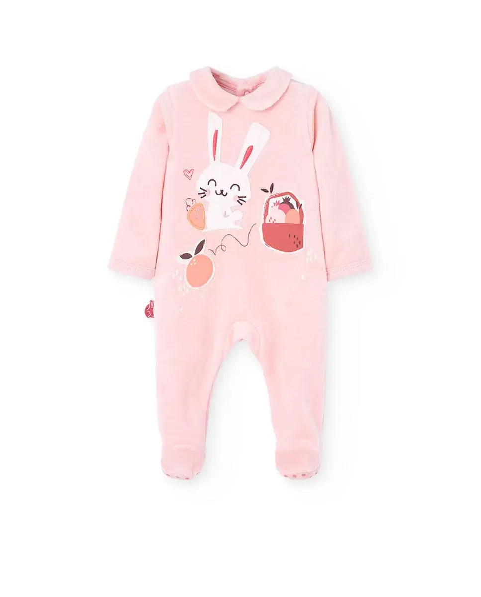 

Бархатный детский комбинезон с крупным принтом и декоративным воротником Boboli, розовый