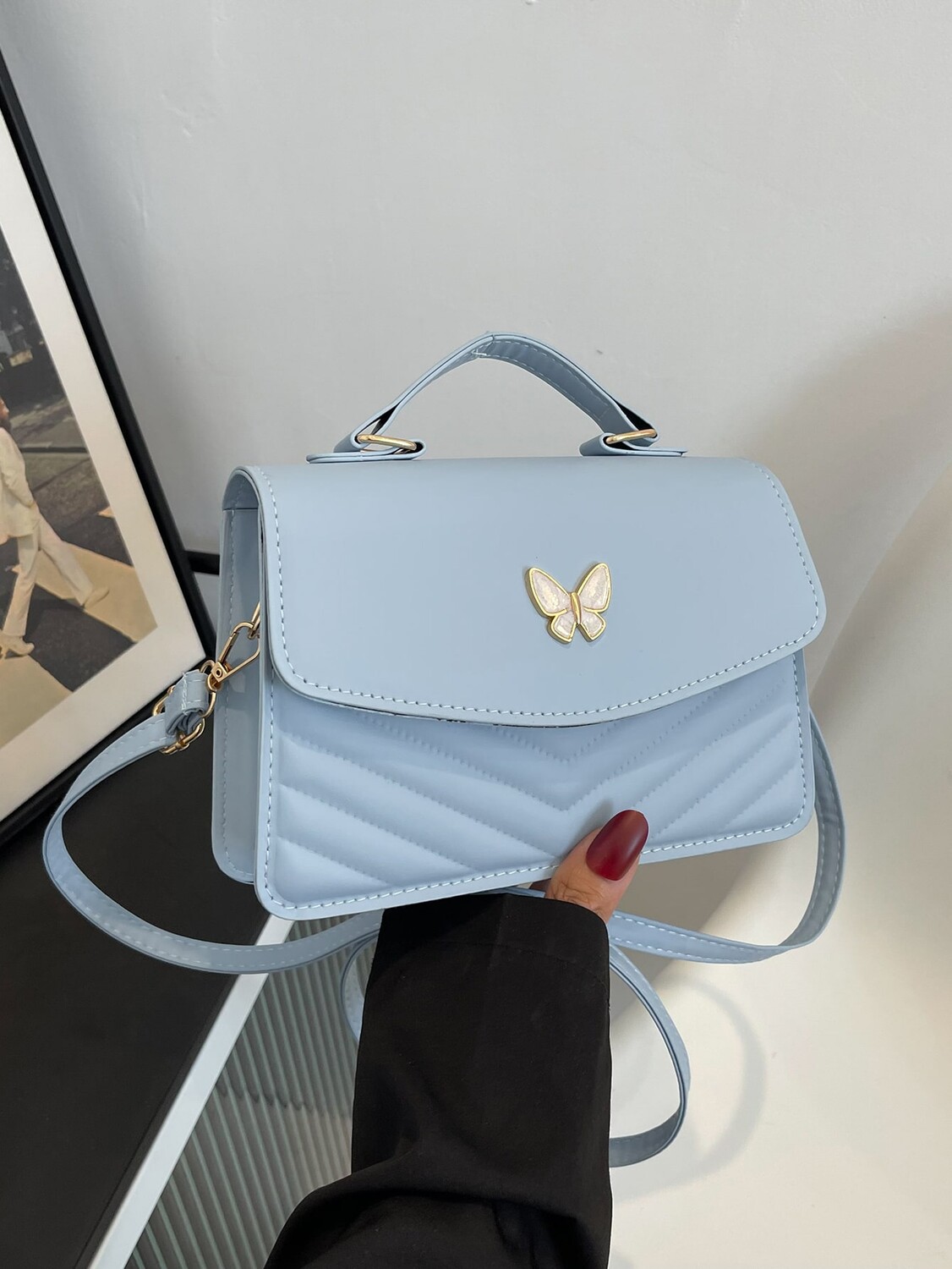 

Сумка из искусственной кожи с простой строчкой и бантиком, синий